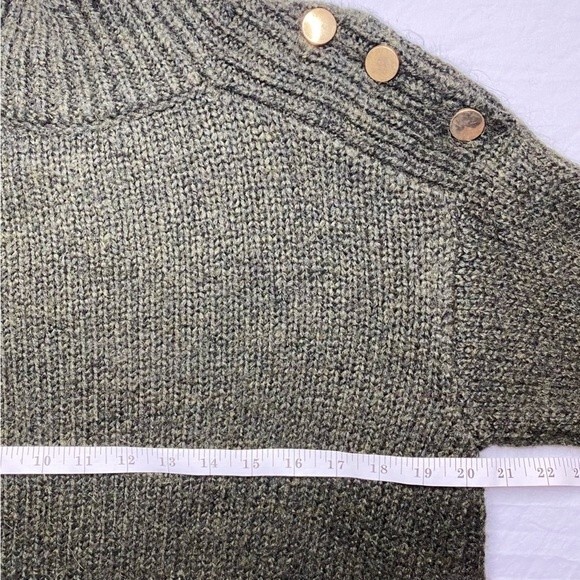 Topshop Green Turtleneck Sweater Chunky Ribbed Button Details Size 4-6 - Picture 7 of 8